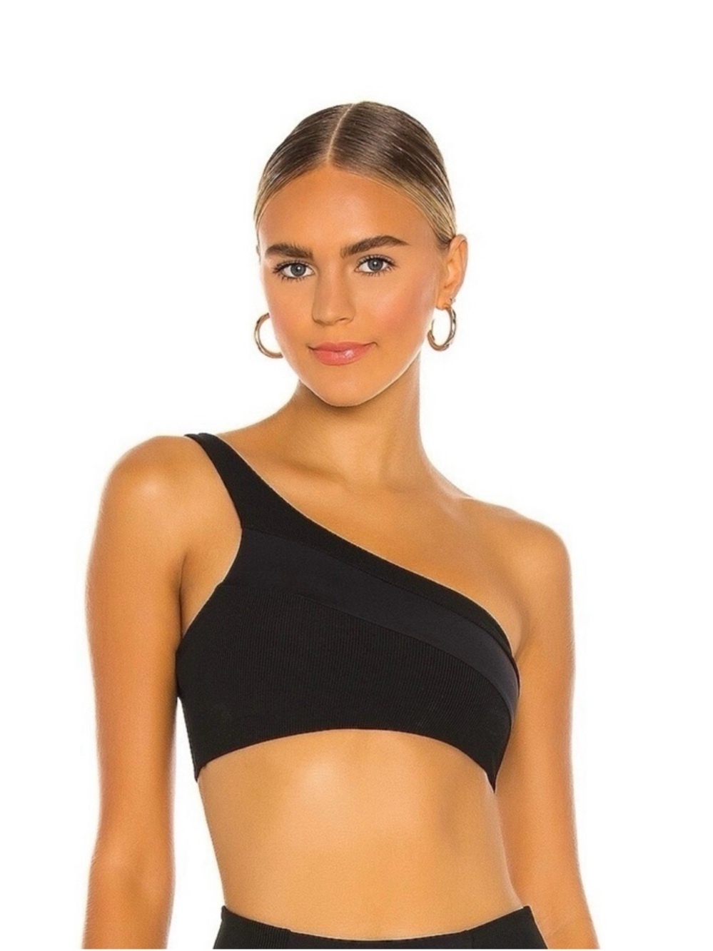 NWT l*space Black One-Shoulder Ribbed Celeste swim bikini top size xs